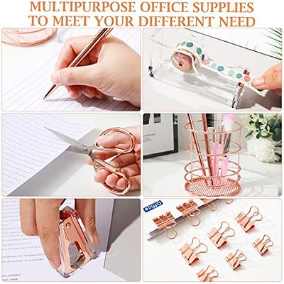 Rose Gold Stationery Set 1pc Stapler 1000 pcs Staple 1pc Staple Remover 1pc  Pen 1pc TAPE DISPENSER 1pc Transparant Tape 1 Box Clips Set