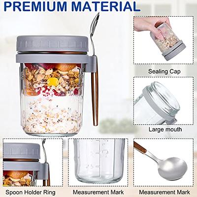 SMARCH Overnight Oats Jars with Lid and Spoon Set of 2, 16 oz Large  Capacity Airtight Oatmeal Container with Measurement Marks, Mason Jars with  Lid