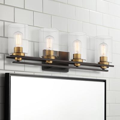 Possini Euro Liston 14 Wide Ice Glass Black and Brass Ceiling Light