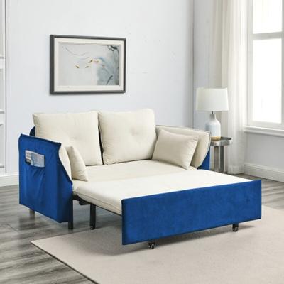 55 Modern Convertible Sofa Bed with 2 Detachable Arm Pockets, Velvet  Loveseat Sofa with Pull Out Bed, 2 Pillows and Living Room Adjustable  Backrest