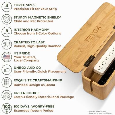 Bamboo Cable Management Box - Stylish Surge Protector Cover, Power