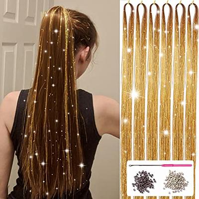 Benehair Hair Tinsel 48 inch 1200 Strands Sparkling Party Tinsel Hair Extensions Highlights Multi-colors Synthetic Hair Streak Bling, Women's