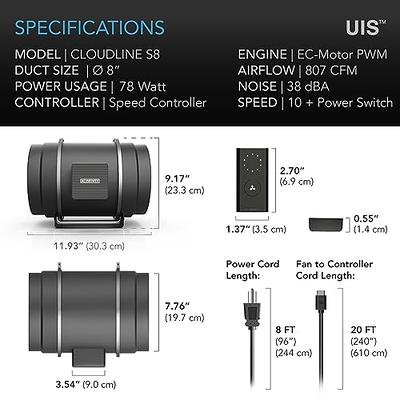 CLOUDLINE A4, Quiet Inline Fan with Speed Controller, 4-Inch - AC Infinity