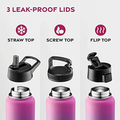 Beglad Insulated water bottle 24 oz, Stainless Steel Wide Mouth Double  Vacuum Thermos Flask with 3 Lids Reusable Leak Proof BPA-Free Metal Water