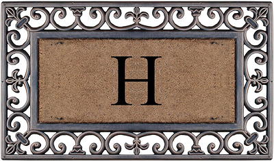 A1hc Paisley Border Black 30 in. x 48 in. Rubber Pin Mat Heavy Duty Double Door Mat