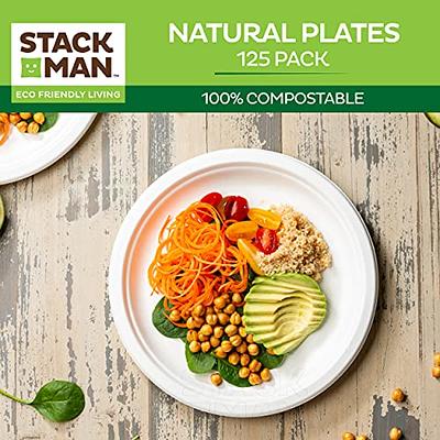 100% Compostable 7 Inch Paper Plates [125-Pack] Heavy-Duty Plate, Natural  Disposable Bagasse Plate, Eco-Friendly Made of Sugarcane Fibers-Natural