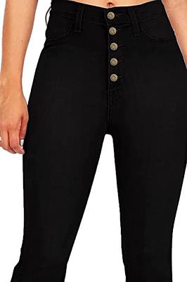 Dokotoo Women's Black High Waist Jeans Button Closure Trousers