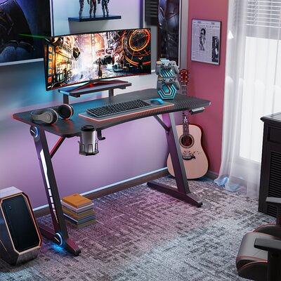 HOMCOM 47 Racing Style Gaming Desk, Z-Shaped Computer Table Workstation with LED