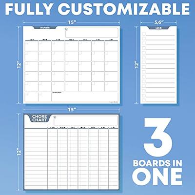 Magnetic Dry Erase Chore Chart and Calendar Bundle for Fridge: 2 Boards Included - 17x12 inch - 6 Fine Tip Markers and Large Eraser with Magnets