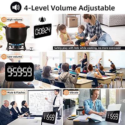 Rechargeable Digital Kitchen Timer for Cooking, Magnetic Timers with  Countdown/up, Kids Timer with 5”LED Display 3 Brightness 4 Volume  Adjustable for
