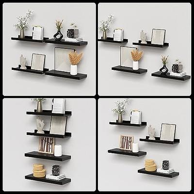 Black Floating Shelves, Solid Wood Wall Mounted Shelves Set of 3, Modern  Black Shelves for Bathroom Kitchen Bedroom Living Room - Black