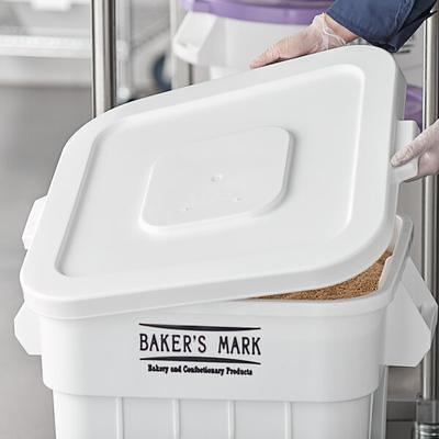 Baker's Mark 20 Gallon / 320 Cup White Round Ingredient Storage Bin with  Purple Allergen-Free Lid