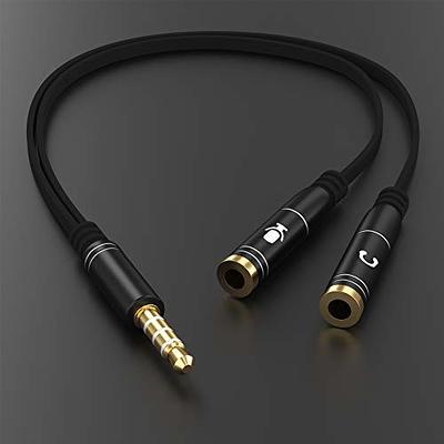 Headphone Splitter Adapter, 3.5mm Audio + Mic 4 Pole TRRS Splitter (3.5mm  Male to 2X 3.5mm Female) Jack Y Cable Compatible for Gaming Headset to