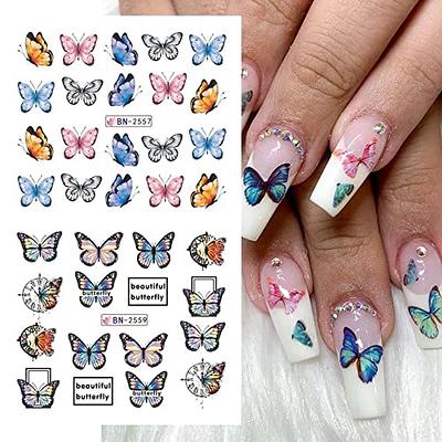 JMEOWIO 12 Sheets Colorful Butterfly Nail Art Stickers Decals Self-Adhesive  Pegatinas Uñas Black White Pink Nail Supplies Nail Art Design Decoration