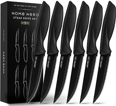 faderic Steak Knives Set of 8, Full-Tang Triple Rivet Stainless Steel  Serrated Steak Knives, Black,4.5 In Sharp Blade, For Kitchen Restaurant