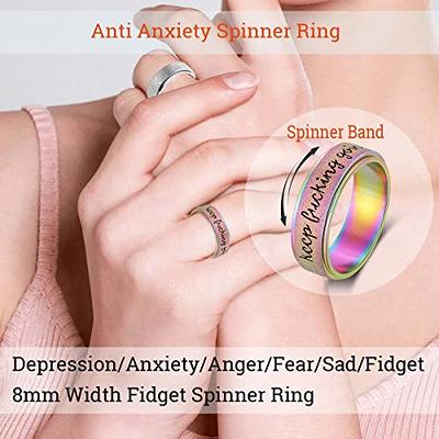  OreilleStar Anxiety Ring for Women Fidget Ring Stainless Steel  Fidget Toys Adults Spinner Rings Fidget Rings for Women Anxiety Toys  Rainbow Size 9 : Toys & Games