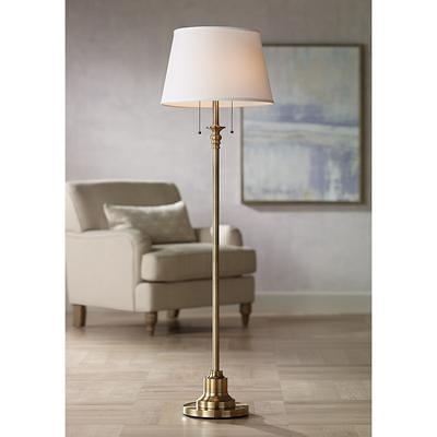 Giclee Glow Floral Spray Brushed Nickel Pull Chain Floor Lamp with Print  Shade 