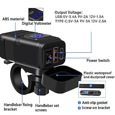 Ankuee Motorcycle USB Phone Charger, Waterproof SAE to USB Adapter with  Voltmeter & ON/Off Switch, Dual USB Quick Charge 3.0 Charger, Motorcycle  Accessories for Phone, Tablet, GPS, etc (Blue) - Yahoo Shopping