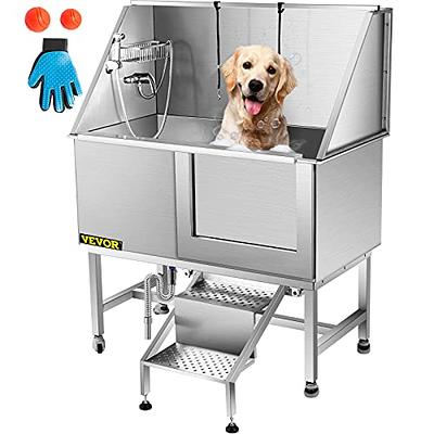 VEVOR Dog Grooming Tub, 50 R Pet Wash Station, Professional Stainless  Steel Pet Grooming Tub Rated 330LBS Load Capacity, Non-Skid Dog Washing  Station Comes with Ramp, Faucet, Sprayer and Drain Kit
