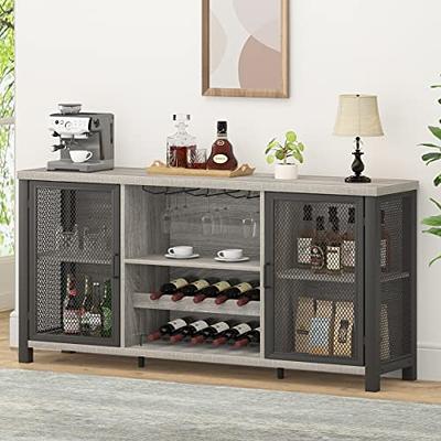 4ever2buy Farmhouse Coffee Bar Cabinet with Storage, White Coffee Bar with  9 Wine Racks Barn Door, Kitchen Buffet Cabinet with Drawer, Wine Bar