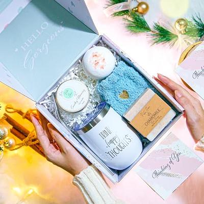  Christmas Gifts for Women - 6pc Spa Tumbler White Elephant Gifts  Box - Womens Gifts for Christmas - Secret Santa Gifts for Women - Includes  Wine Tumbler, Straw, Candle, Bath Bomb