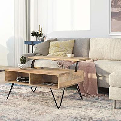 Simpli Home Selma Metal and Wood Accent Table in Natural/Gold