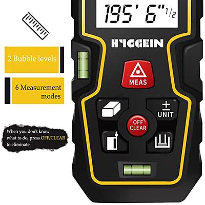 Laser Measurement Tool 196ft, HYGGEIN Laser Distance Measure, Laser  Measuring Tape with Levels(M/in/Ft/Ft+in,±1/16in Accuracy), Pythagorean  Mode