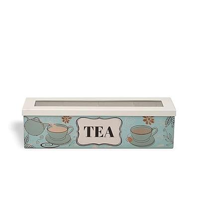 Bamboo Tea Bag Organizer by HTB, Tea Organizer for Tea Bags with Acrylic Transparent Hinged Lid HTB