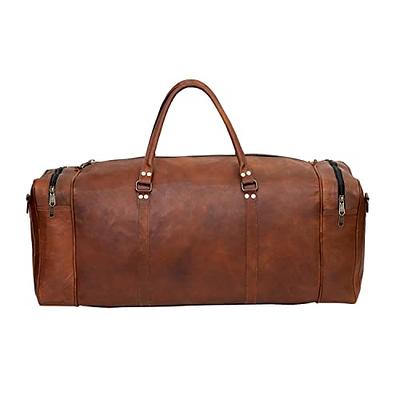 Leather Leather Duffel Bag Large 24 Inch Square Duffel Travel Gym Spor