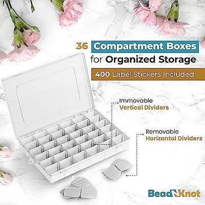 BeadNKnot Clear Plastic Organizer Box Pack of 4, Bead Storage Containers  with 36 Grid Compartments, Bead Organizer and Storage with Removable  Dividers