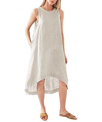 Amazhiyu Women's 100% Linen High Low Midi Dress with Pockets for Summer  Casual Flowy Dresses Linen, Large - Yahoo Shopping