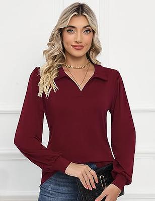 LOMON Women's Cute Causal Puff Long Sleeve Peplum Tops V Neck T