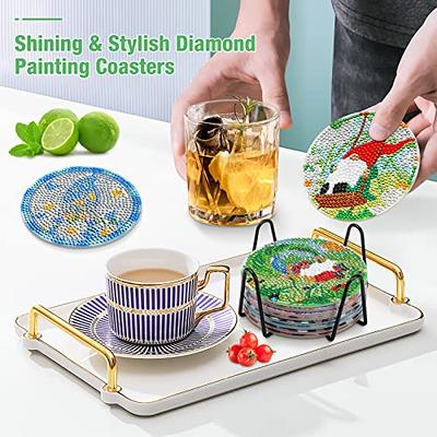 8pcs Diamond Painting Coaster Set With Metal Holder, Diy Diamond