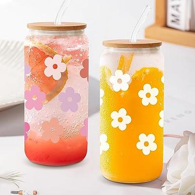 Glass Cups with Lids,Bamboo Lid with Straw,Beer Glasses with Lid and Straw,Reusable Drinking Glasses, Size: 470 ml