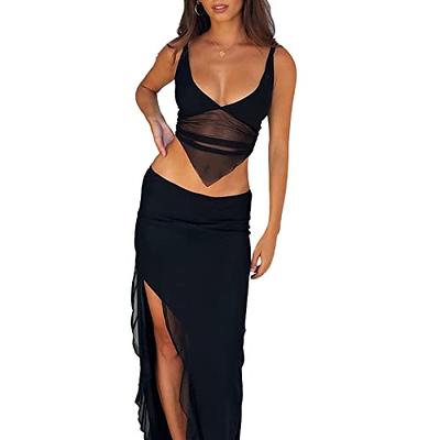 Women 2 Piece Outfits Maxi Skirt Sets Strapless Crop Tube Tops High Waist  Bodycon Long Skirts Summer Two Piece Outfit 