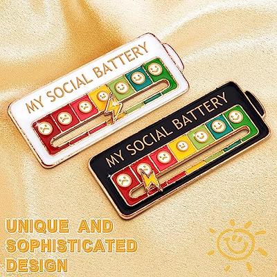 Metal My Social Battery Mood Brooch Pin Funny Interactive Enamel