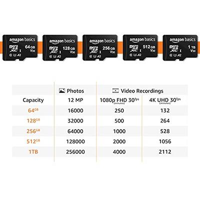   Basics Micro SDXC Memory Card with Full Size Adapter,  A2, U3, Read Speed up to 100 MB/s, 256 GB, Black : Electronics