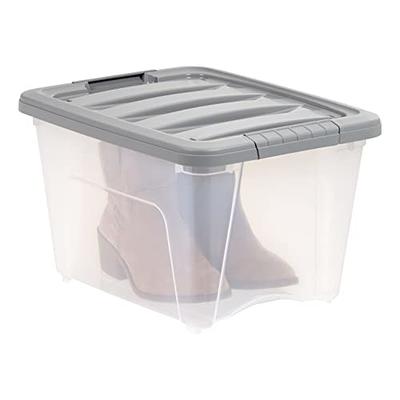 Basics 12 Quart Stackable Plastic Storage Bins with Latching Lids-  Clear/ Grey- Pack of 6