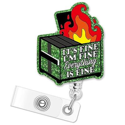 ERHACHAIJIA It's Fine I'm Fine Retractable Green Glitter Badge