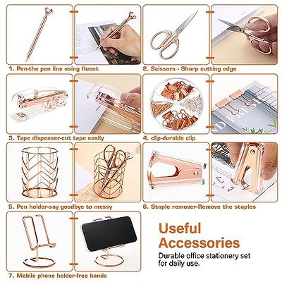 YOLOZAI 17PCS Office Supplies and Accessories Set Desk Accessories,  Notebook, Acrylic Stapler, Staple Remover, Tape Dispenser, Clips, ID  Roller