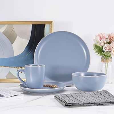 16-Piece Stoneware Dinnerware Set, Blue Dinner Set, Service for 4