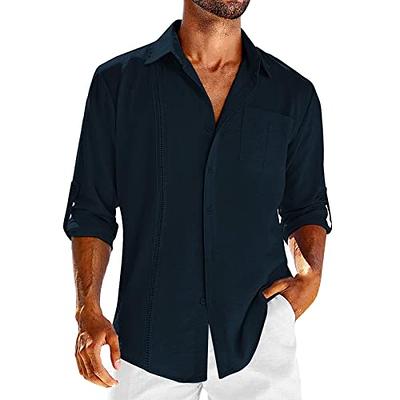 Button Down Shirt Men Long Sleeve, Men's Fishing Shirts Long Sleeve Travel  Work Shirts Button Down Shirts with Pockets Mens Linen Shirt Slim  Fit(Black,Small) at  Men's Clothing store