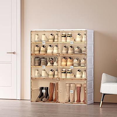 YITAHOME Shoe Storage Organizer, Installation-Free Shoe Box with Doors, 2-16 Grid Stackable Transparent Folding Shoe Cabinet for Hallway, Living Room