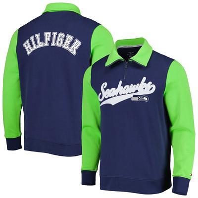 Men's New Era Neon Green/College Navy Seattle Seahawks Big & Tall League Raglan Quarter-Zip Hoodie