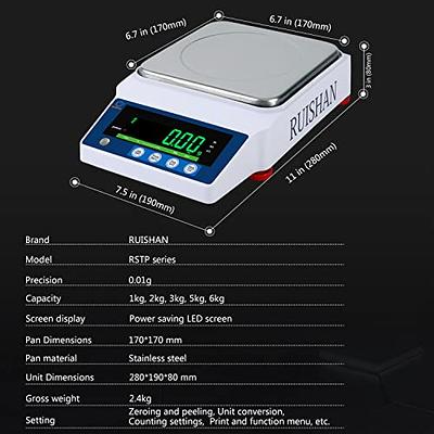 RUISHAN 6000gx0.01g Large Range Precision Balance Electronic Digital Lab  Weight Analytical Scale .01 6kg Industrial Scale Counting Scale Postal Scale  Scientific Gram Scale Clark Scale Gold Scale RS232 - Yahoo Shopping