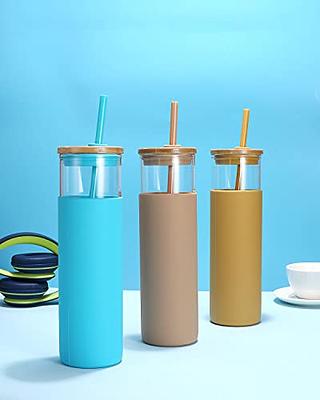 Hoteelee Drinking Glasses with Bamboo Lids and Glass