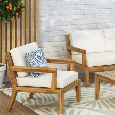 Burchett 2pk Outdoor Acacia Wood Club Chairs with Cushions - Teak/Brown/Beige - Christopher Knight Home