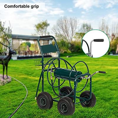 300ft Water Hose Reel Cart w/Basket for Outdoor Garden, Heavy Duty (Green)