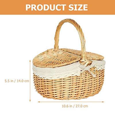 Red Co. Wicker Picnic Basket with Folding Lid and Handle Storage Container  for Picnic, Camping, Outdoors