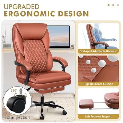 Executive Chair, High Back Leather Desk Chair w/ Retractable Footrest - Brown